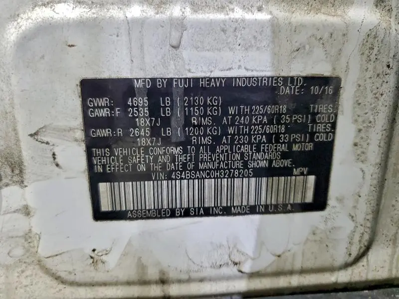 2017 SUBARU OUTBACK 2.5I LIMITED  