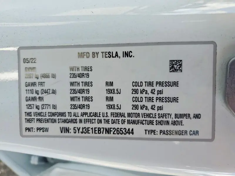 2022 TESLA MODEL 3   