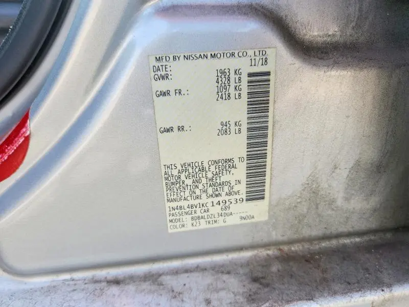 2019 NISSAN ALTIMA S  