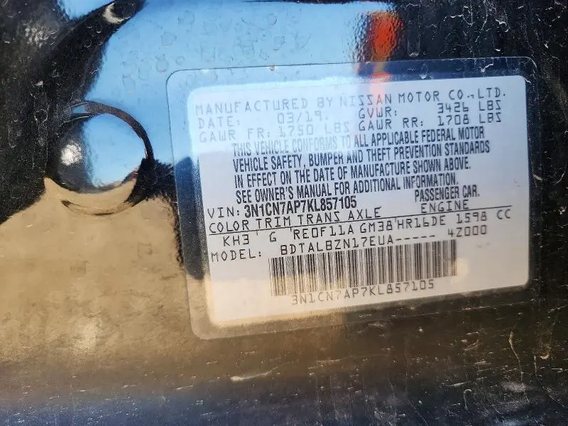 2019 NISSAN VERSA SV  