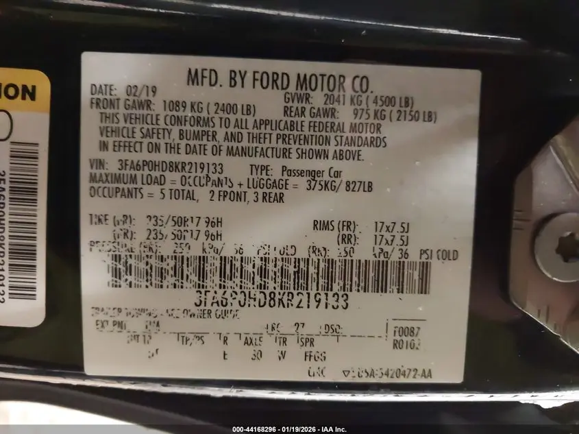 2019 FORD FUSION SE