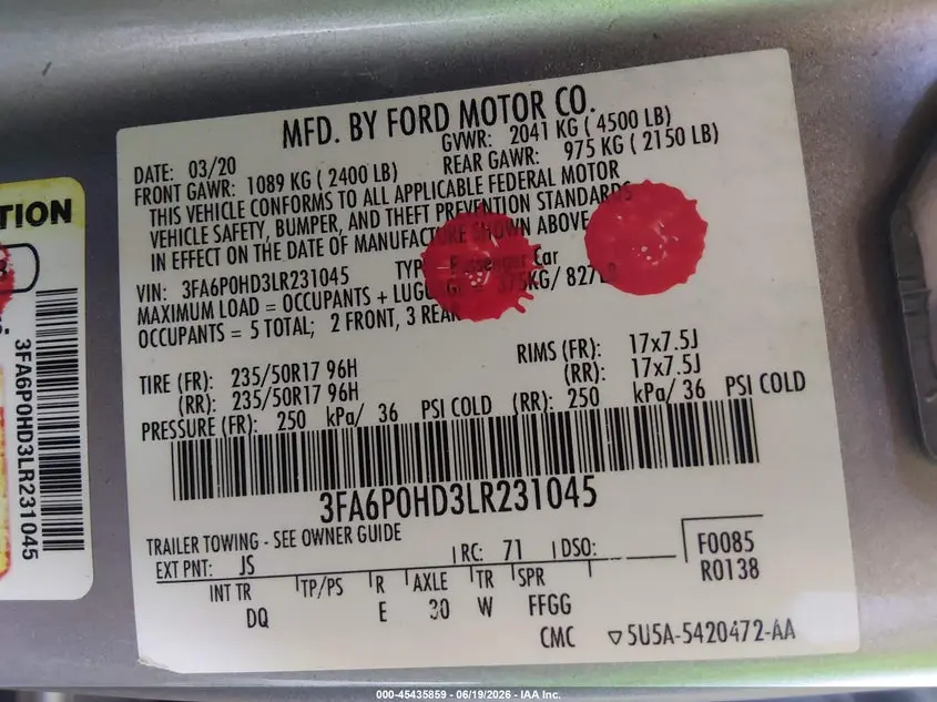 2020 FORD FUSION SE