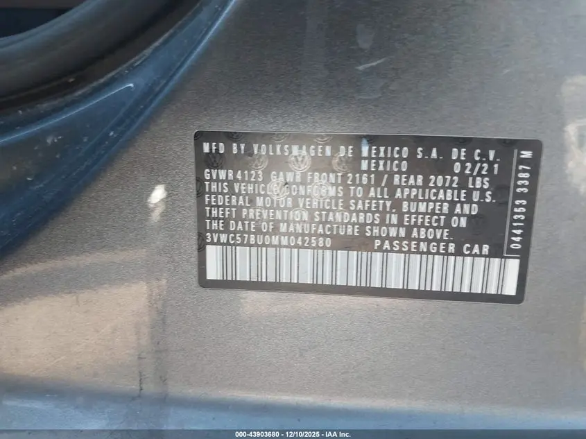 2021 VOLKSWAGEN JETTA 1.4T R-LINE/1.4T S/1.4T SE