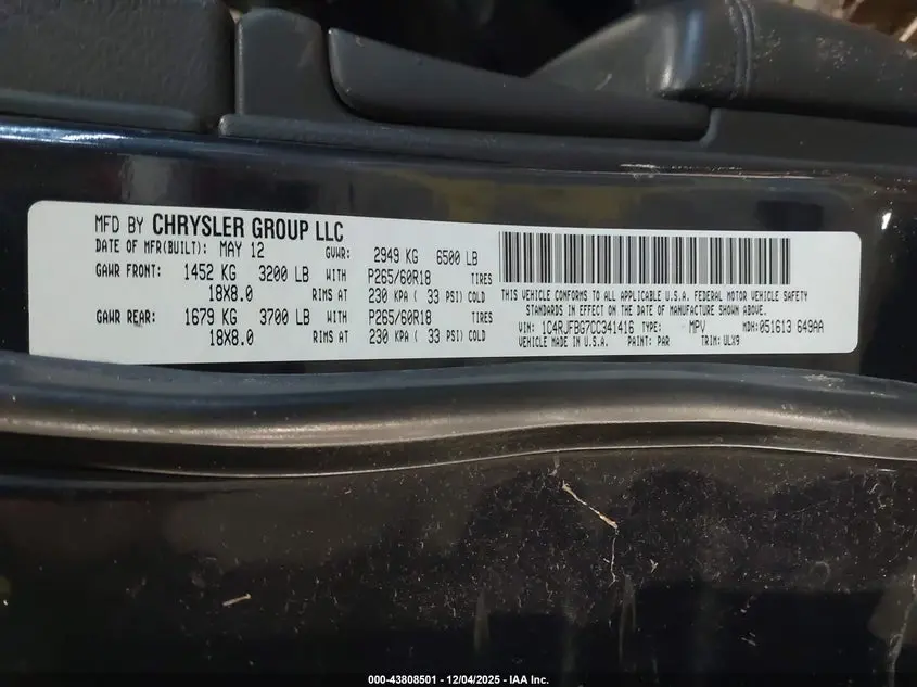 2012 JEEP GRAND CHEROKEE LIMITED