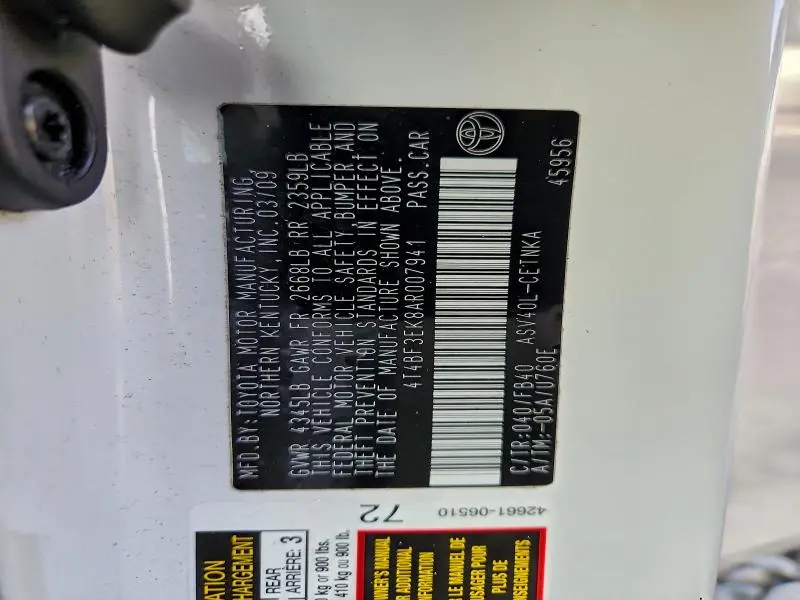 2010 TOYOTA CAMRY BASE  