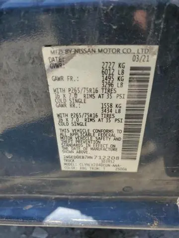 2021 NISSAN FRONTIER S  