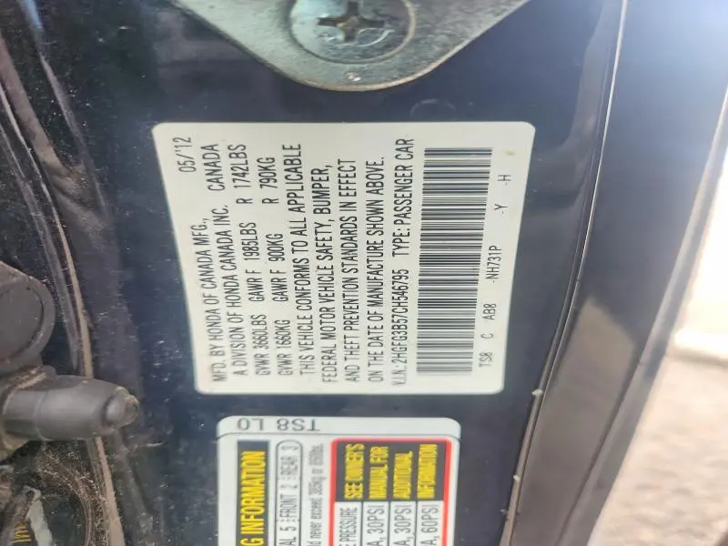2012 HONDA CIVIC LX  