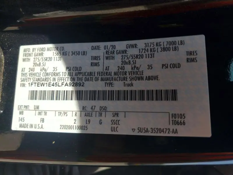 2020 FORD F150 SUPERCREW  