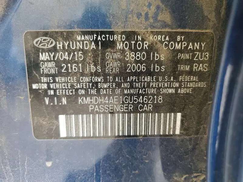 2016 HYUNDAI ELANTRA SE  