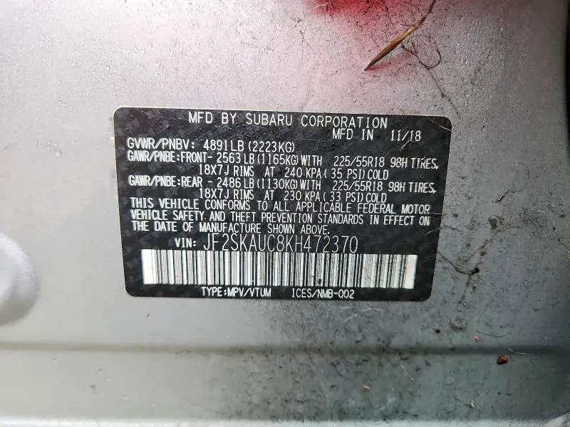 2019 SUBARU FORESTER LIMITED  