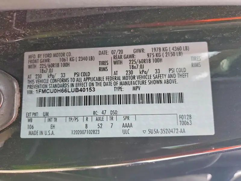 2020 FORD ESCAPE SEL  