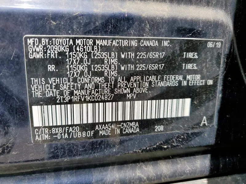 2019 TOYOTA RAV4 XLE  