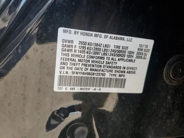 2016 HONDA PILOT TOURING  