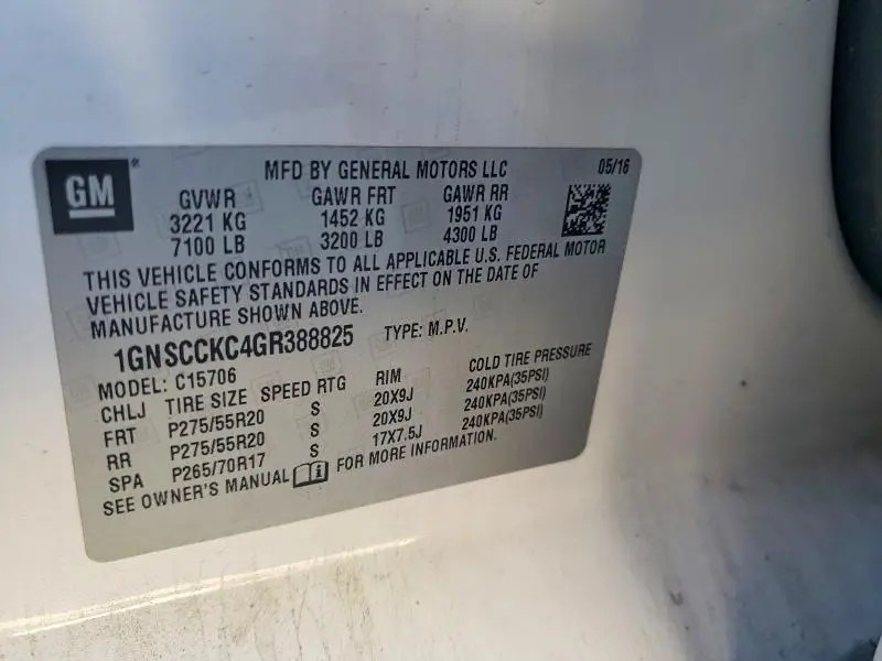 2016 CHEVROLET TAHOE C1500 LTZ  