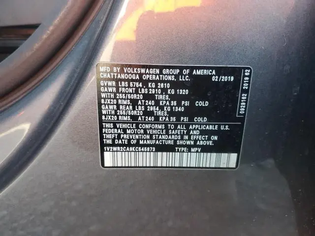 2019 VOLKSWAGEN ATLAS SE  