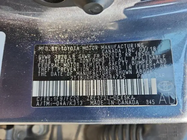 2018 TOYOTA COROLLA   