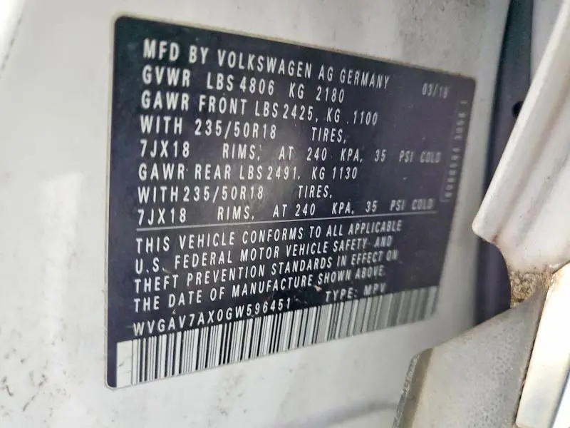 2016 VOLKSWAGEN TIGUAN S  