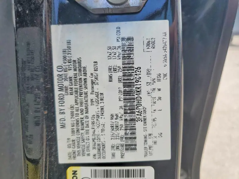 2019 FORD FUSION SE  