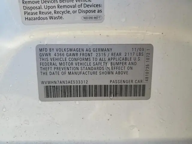 2010 VOLKSWAGEN CC LUXURY  