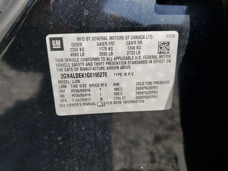2016 CHEVROLET EQUINOX LTZ  