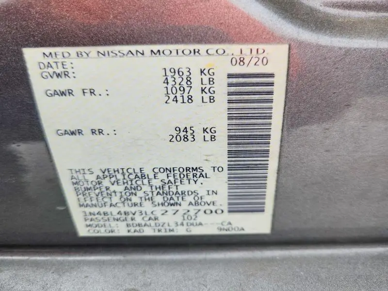 2020 NISSAN ALTIMA S  