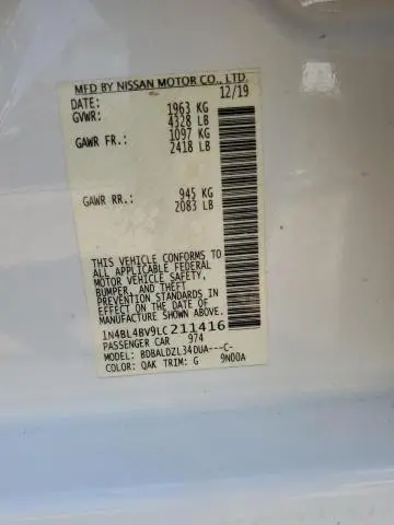 2020 NISSAN ALTIMA S  