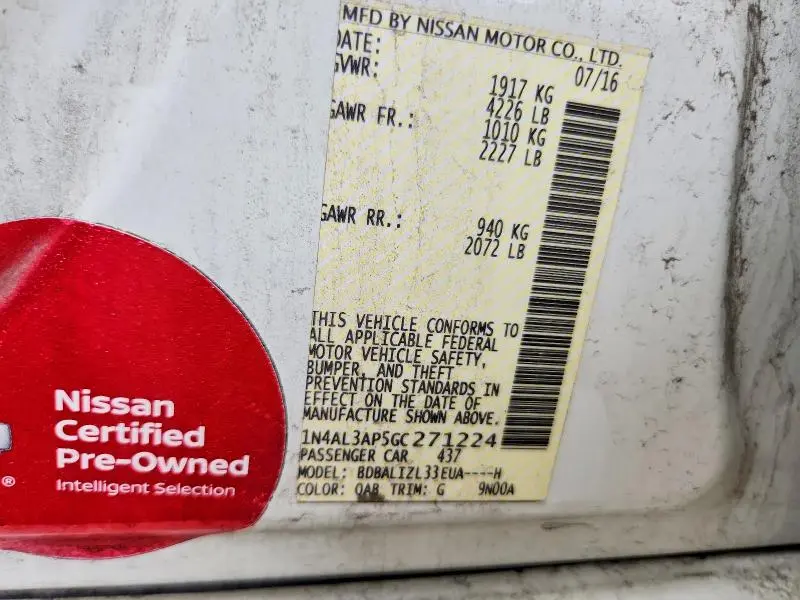 2016 NISSAN ALTIMA 2.5 SV  