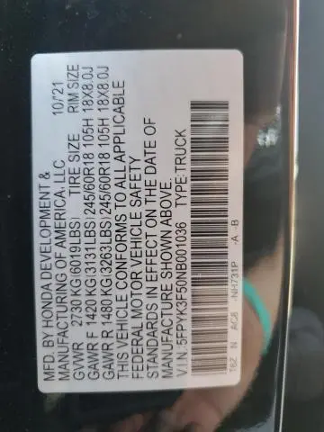 2022 HONDA RIDGELINE RTL  