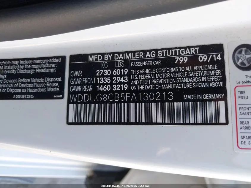 2015 MERCEDES-BENZ S 550  