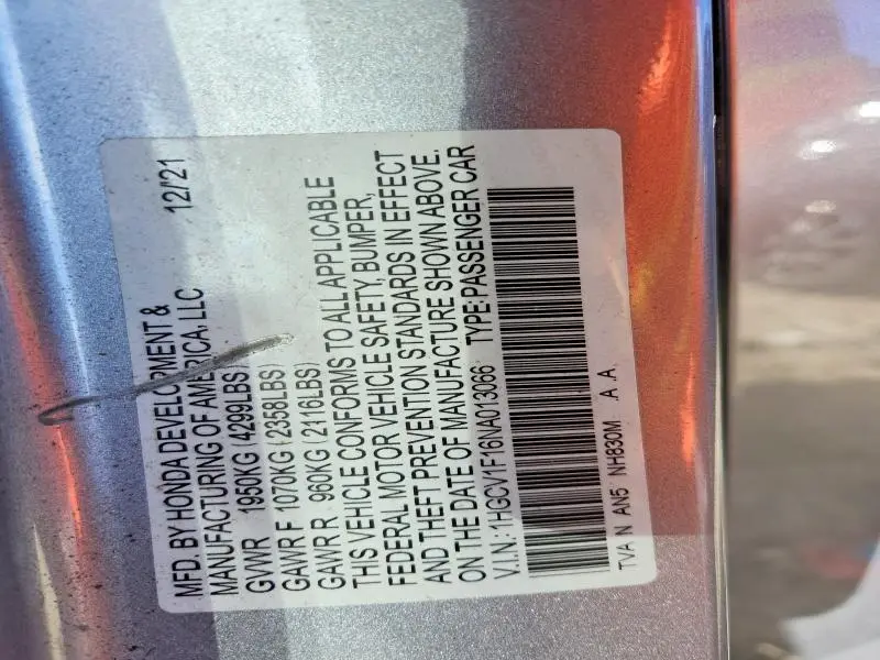 2022 HONDA ACCORD LX  