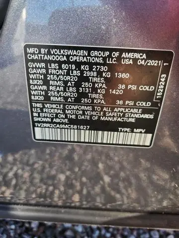 2021 VOLKSWAGEN ATLAS SE  