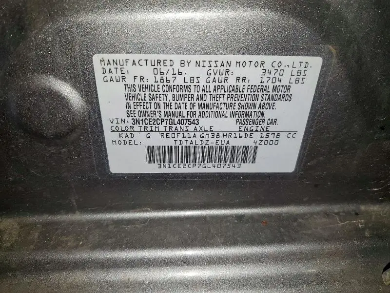 2016 NISSAN VERSA NOTE SV  