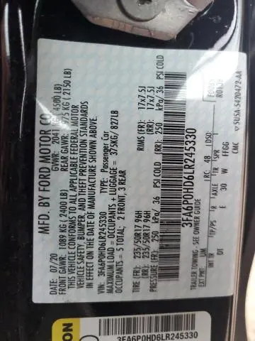 2020 FORD FUSION SE  