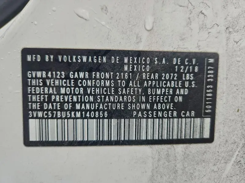 2019 VOLKSWAGEN JETTA S  