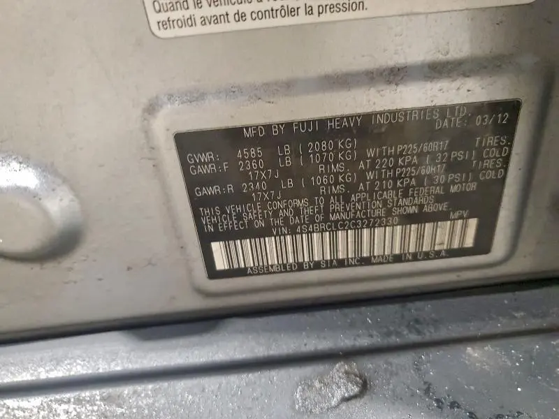 2012 SUBARU OUTBACK 2.5I LIMITED  