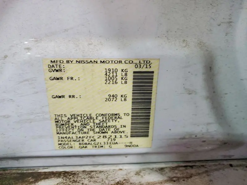 2015 NISSAN ALTIMA 2.5 S  
