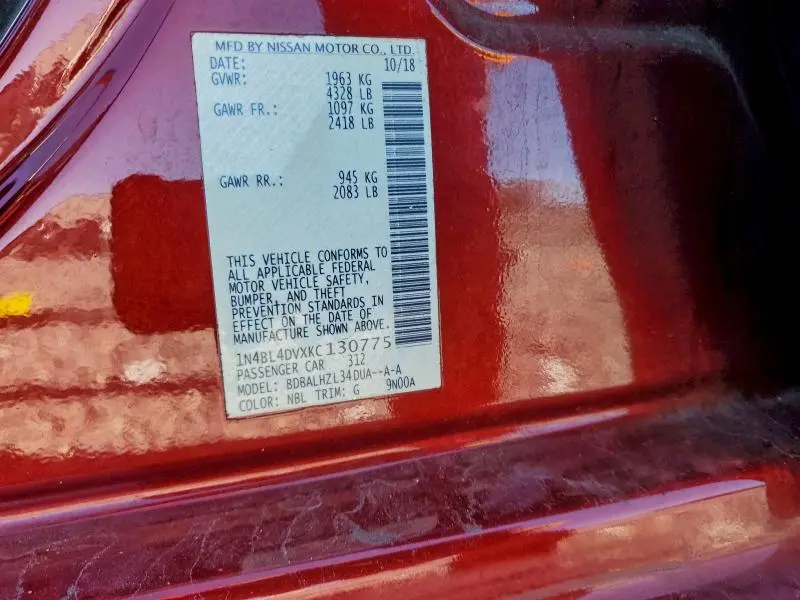 2019 NISSAN ALTIMA SV  