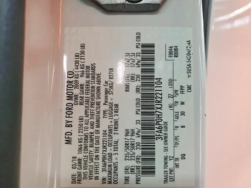 2018 FORD FUSION SE  