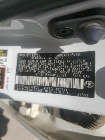 2012 TOYOTA CAMRY BASE  