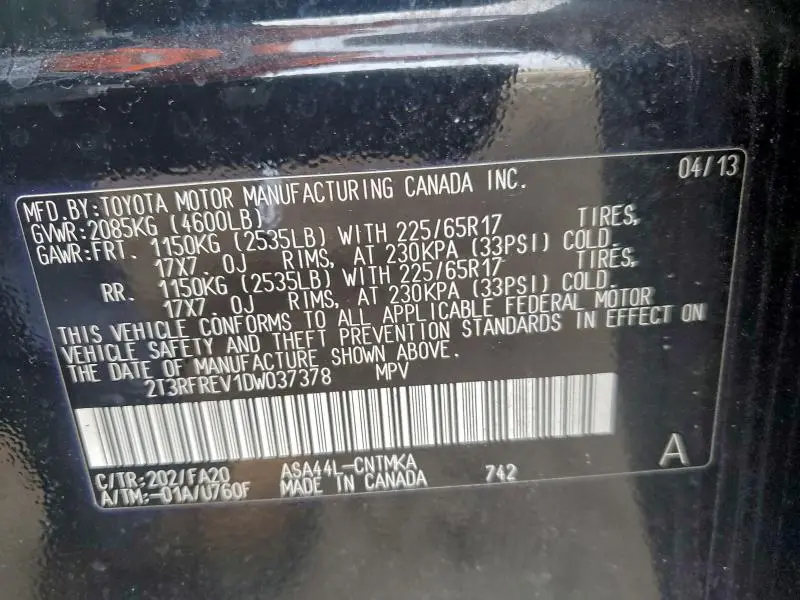 2013 TOYOTA RAV4 XLE  