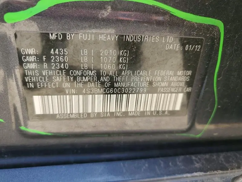 2012 SUBARU LEGACY 2.5I PREMIUM  