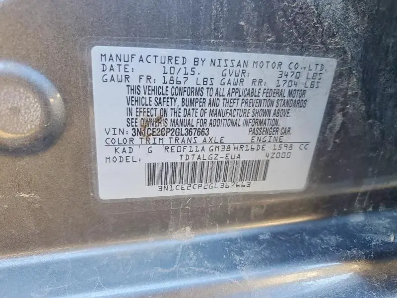 2016 NISSAN VERSA NOTE SR  