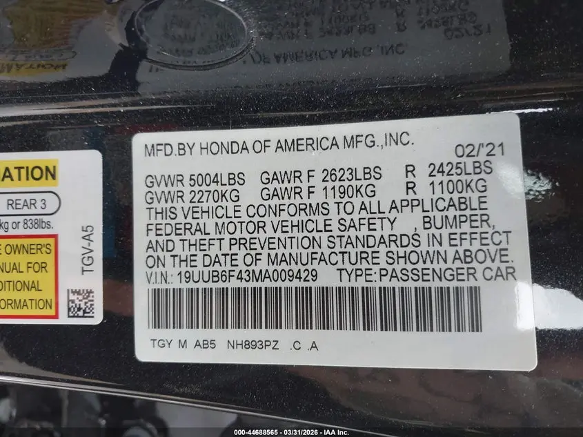 2021 ACURA TLX TECHNOLOGY PACKAGE