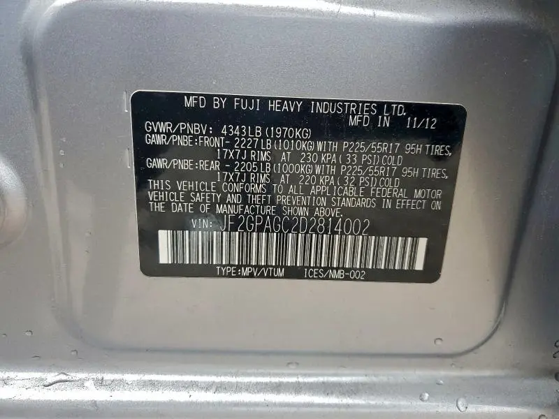 2013 SUBARU XV CROSSTREK 2.0 LIMITED  