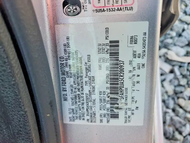 2012 FORD FUSION SEL  