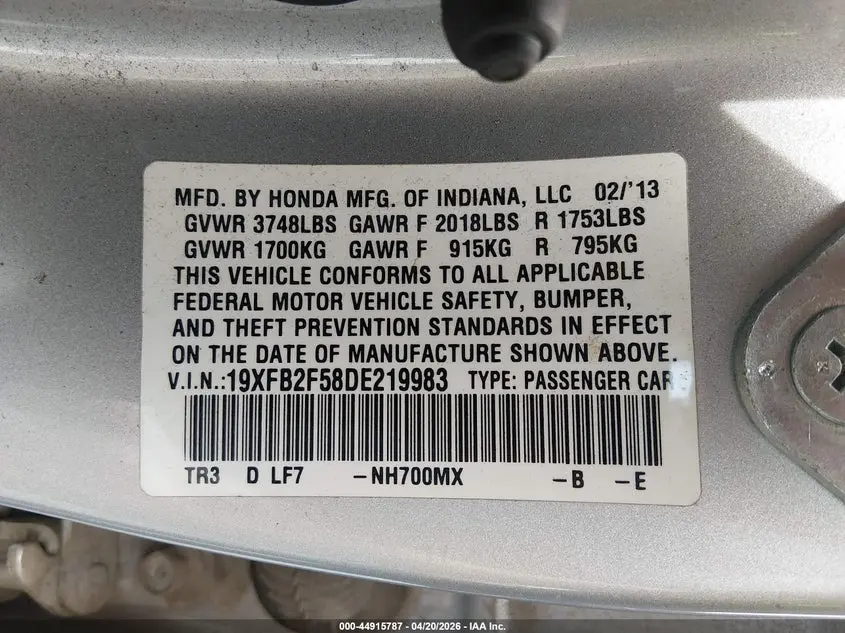 2013 HONDA CIVIC LX