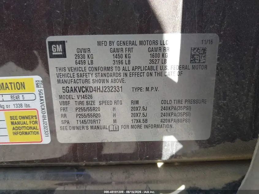 2017 BUICK ENCLAVE PREMIUM
