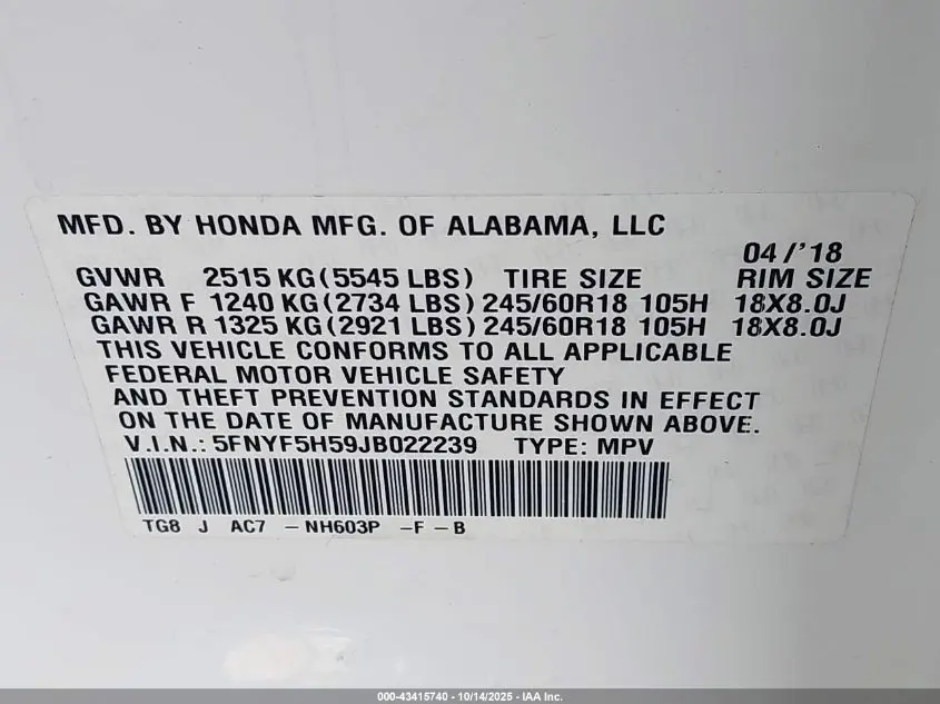 2018 HONDA PILOT EX-L