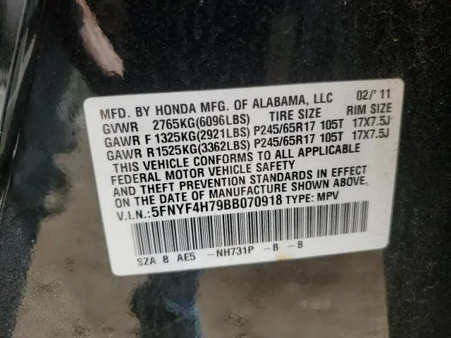 2011 HONDA PILOT EXLN  