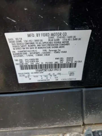 2018 FORD TAURUS SHO  